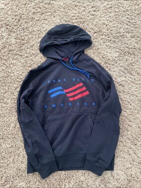 Perry Ellis Navy Pullover Hoodie with Red & Blue Graphic
